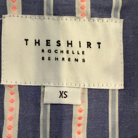 The Shirt by Rochelle Behrens Blue and Pink Striped Ruffle Tiered Mini Dress - Picture 2 of 10